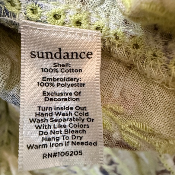 Sundance Green Eyelet Floral Partial Button Down Long Sleeve Top - Picture 6 of 7